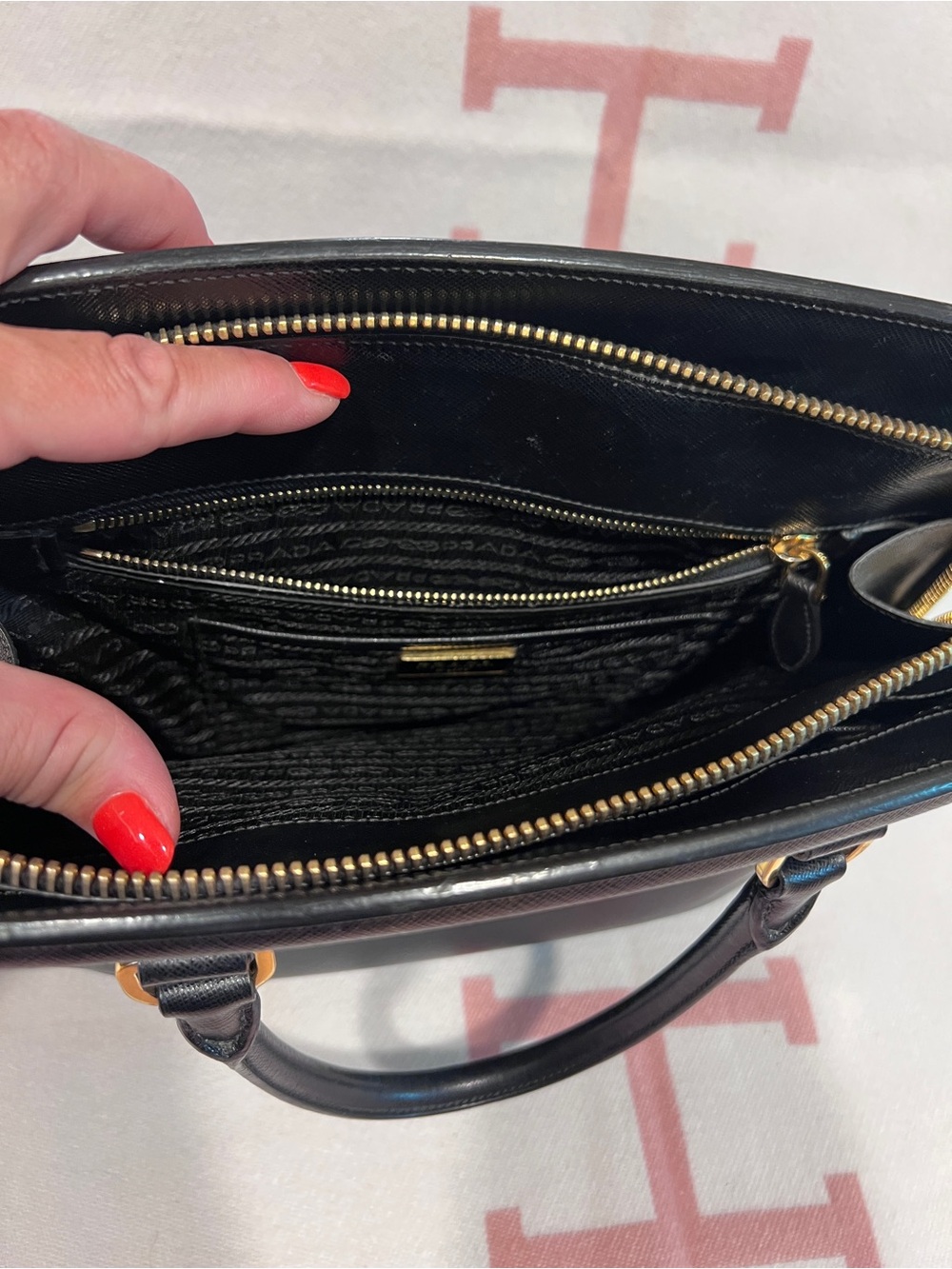 PRADA⭐️Gold Kiss lock and Key attached!Black Saffiano Satchel! Offers welcome! - Picture 10 of 16